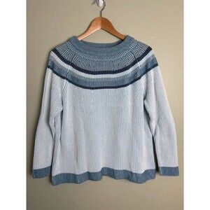 Women's Lands End Drifter Shaker Striped Neck Doubled Crew Neck Sweater Coastal